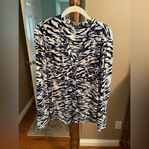 Dana Buchman Abstract Blue and White Blouse